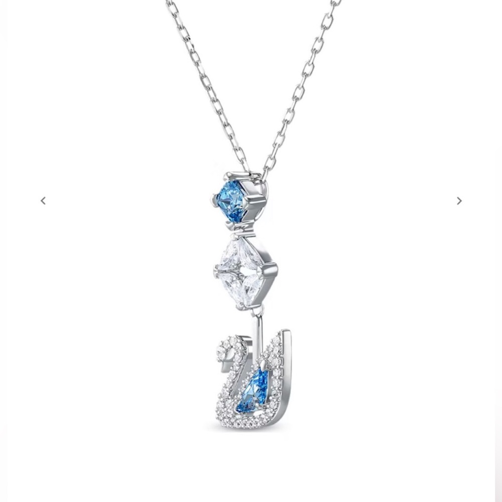 SWAROVSKI COLLECTIONS DAZZLING SWAN NECKLACE, BLUE, RHODIUM PLATED